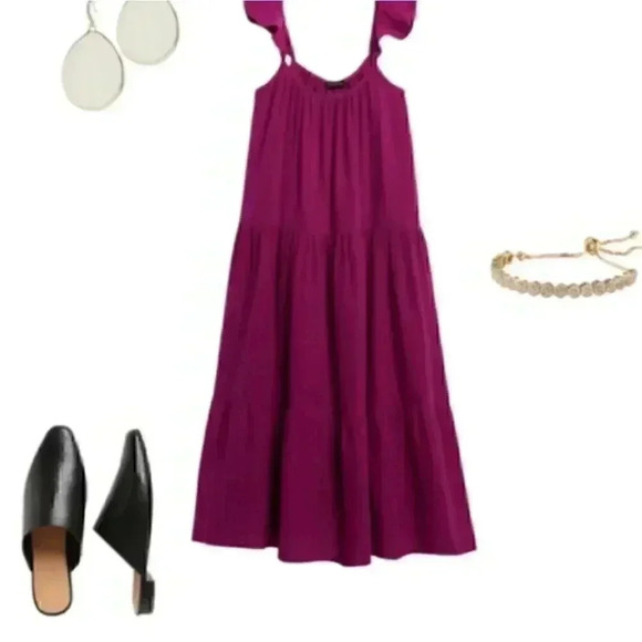 Frill-Sleeve Gauze Tiered Mid-Calf Dress - Picture 6 of 13